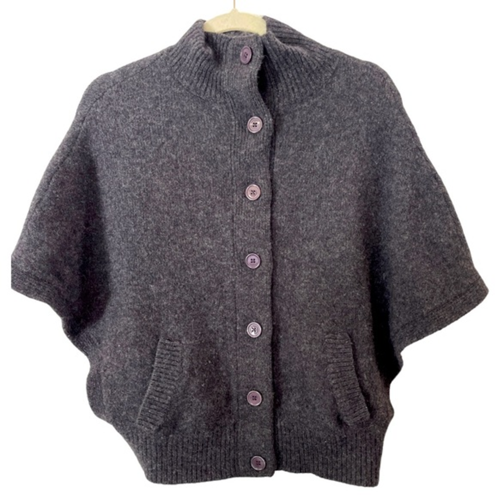 Garnet Hill Lambswool Angora Blend Gray Button Front Poncho Cape‎ Sweater M